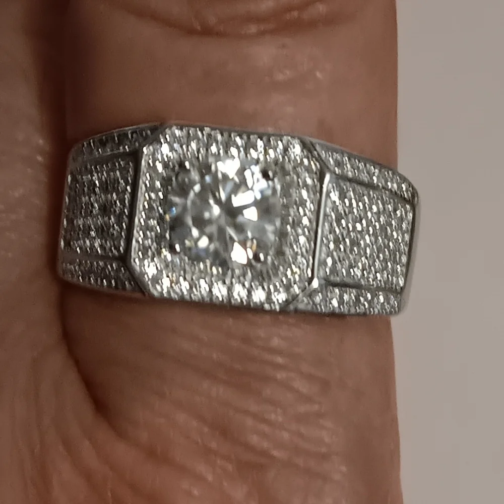 MOISSANITE BAND RING 925 STERLING SILVER ADJUSTABLE 9-12